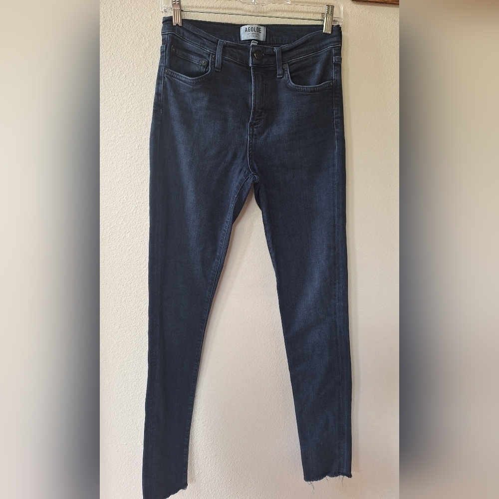 AGOLDE Sophie Jeans Dark Wash Raw Hem Skinny Stretch Womens size 26
